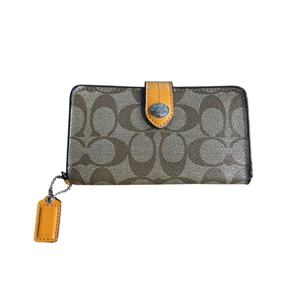 Coach Signature Canvas Wallet Tangerine Orange Brown Card Holder Y2K